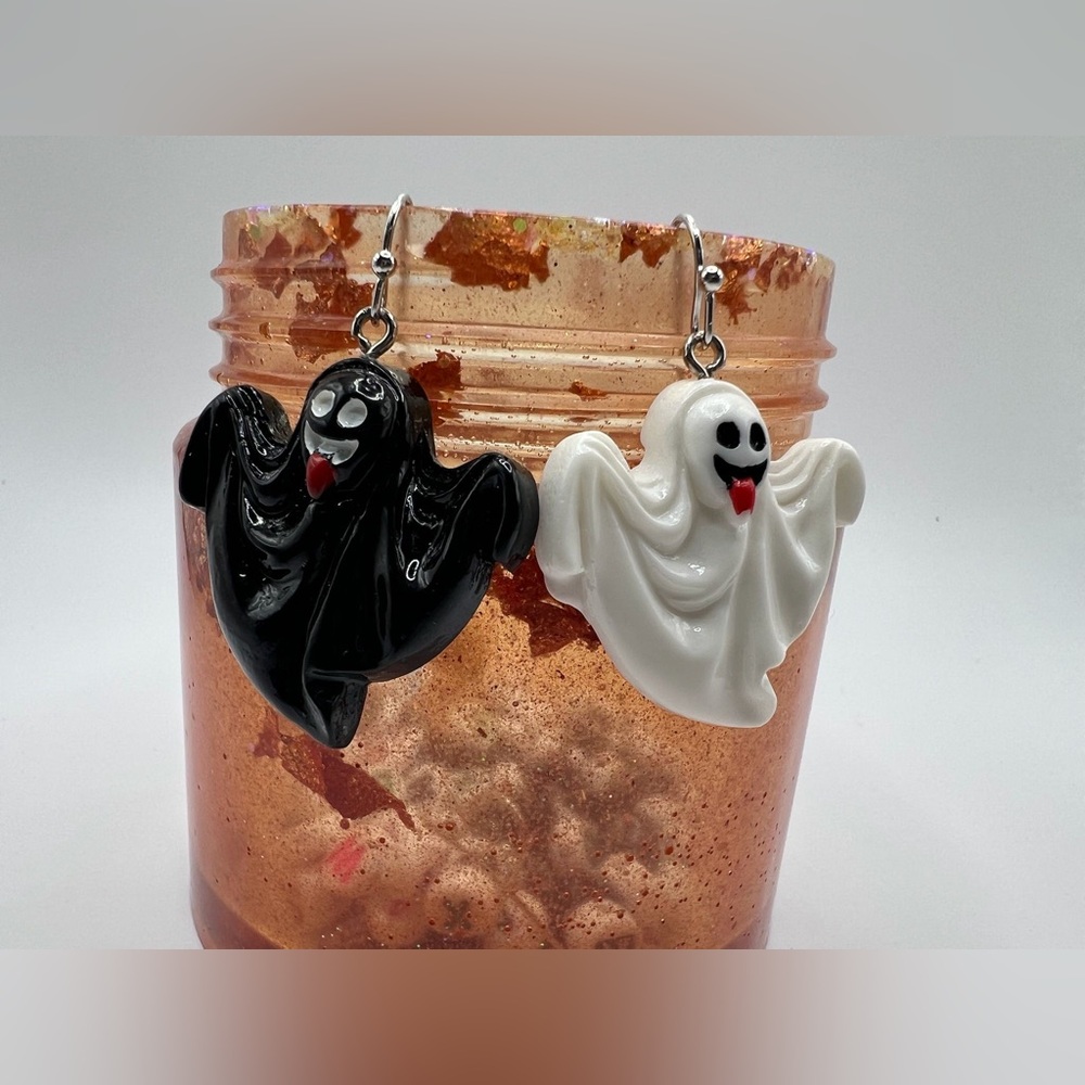 Playful Ghost Earrings in Black and White